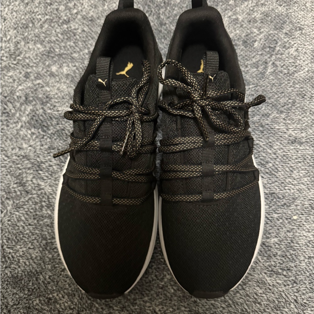 Puma Black and White Athletic Shoes with Knit Upper and Sleek Design